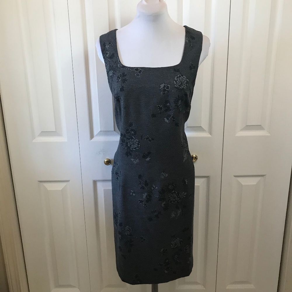 Fattaneh Bahari Charcoal Floral Sheath Dress sz 12